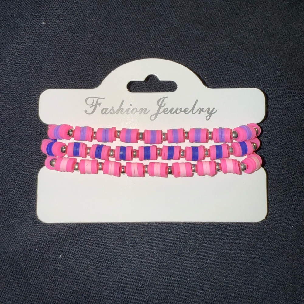 🐠 Vibrant Pink and Purple Beaded Bracelet Trio